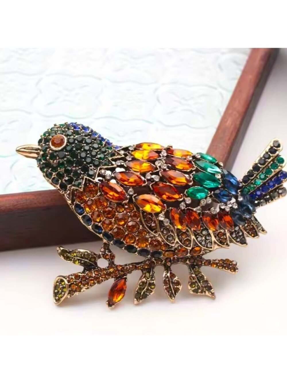 Robin Bird Crystal Elegant Multicolor Bird Brooch